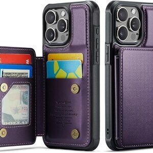 iPhone 15 Pro Max Wallet Case with Card Holder RFID Blocking Credit Card Purple